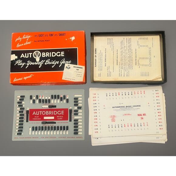 1950’s AUTO Bridge Game Instructions Cards Papers Box Autobridge Play -Complete! - Picture 1 of 7